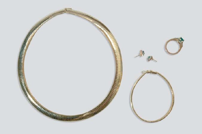Lot image - Gold Necklace and Bracelet and Emerald and Diamond Ring and Pair of Earrings