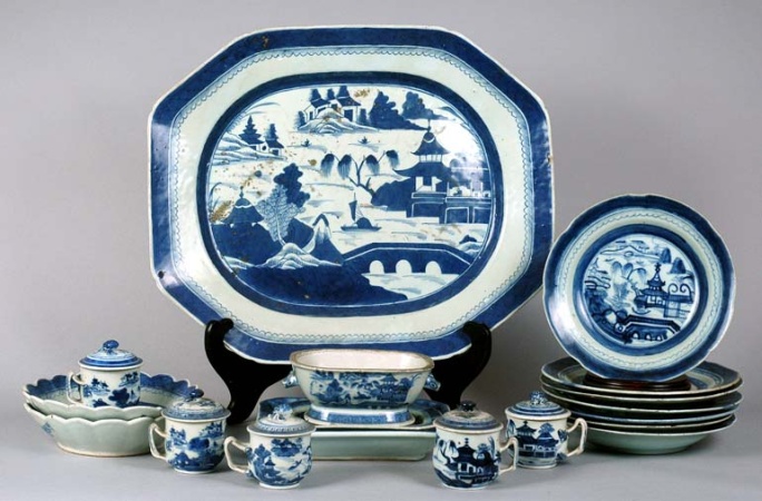 Lot image - Group of Canton Blue and White Porcelain Articles