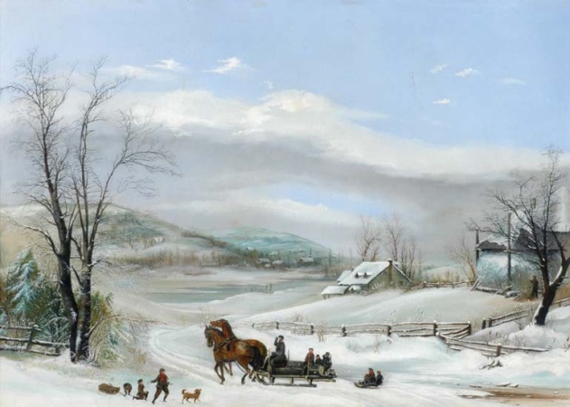 Lot image - M.L. (Milton Lewis?) Cass American, 19th Century WINTER LANDSCAPE WITH HORSE AND SLEIGH