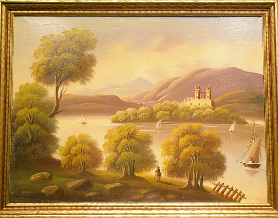 Lot image - American School 19th Century FIGURE ALONG A RIVER