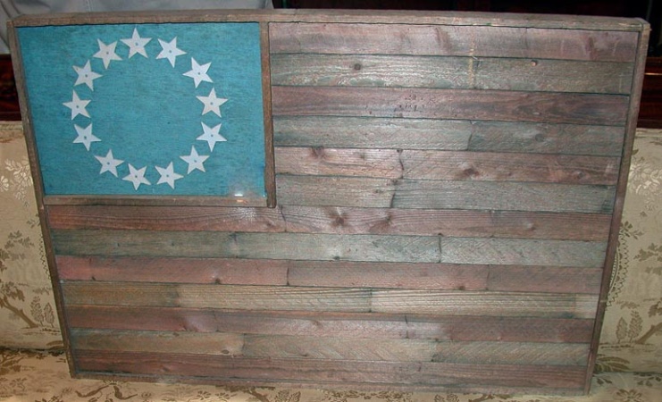 Lot image - Painted and Weathered Wood Thirteen-Star American Flag