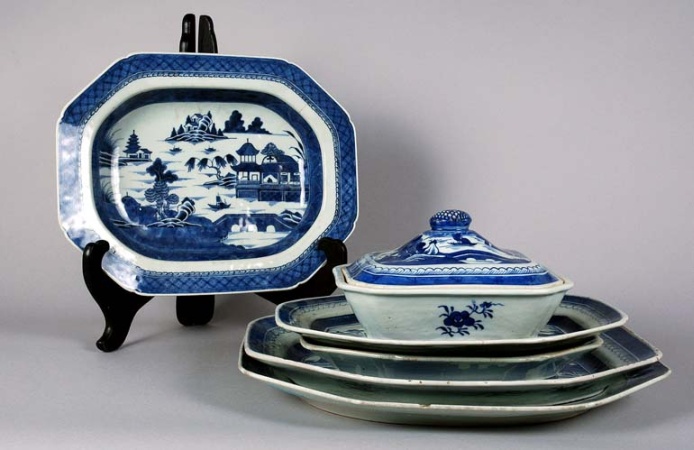 Lot image - Group of Canton Blue and White Porcelain Articles
