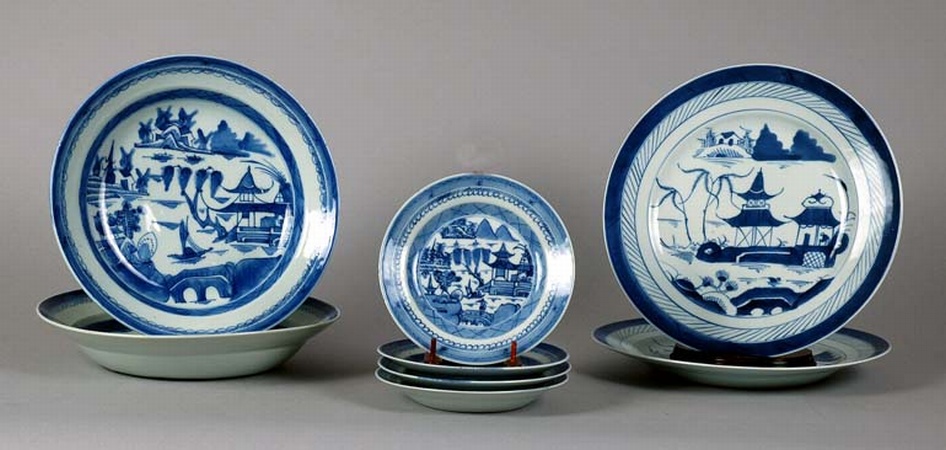 Lot image - Group of Canton Blue and White Porcelain Articles