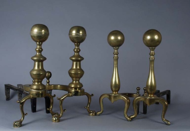 Lot image - Two Pairs of Brass Andirons