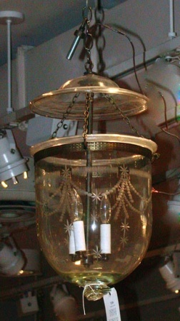 Lot image - Federal Style Blown and Etched Glass Hanging Lantern