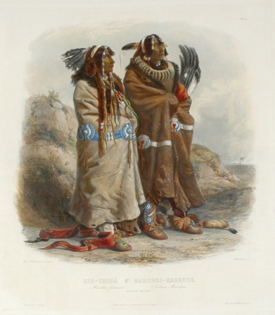 Lot image - After Karl Bodmer SIH-CHIDA & MAHCHSI-KAREHDE Hand-colored engraving and aquatint