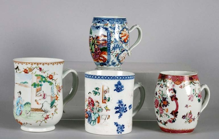 Lot image - Four Chinese Export Porcelain Tankards