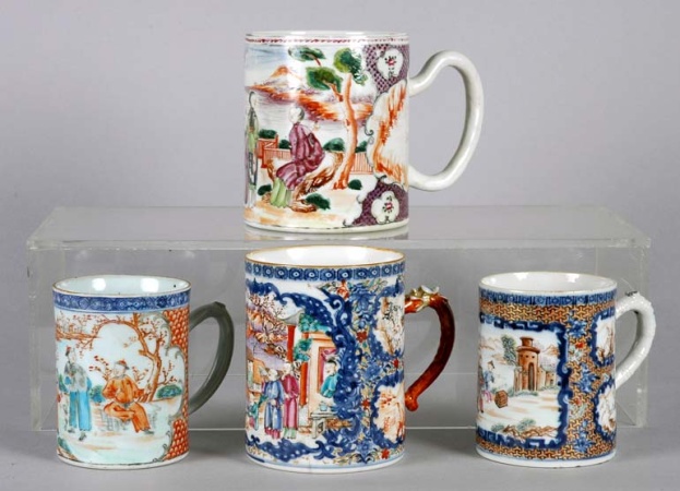 Lot image - Four Chinese Export Porcelain Tankards