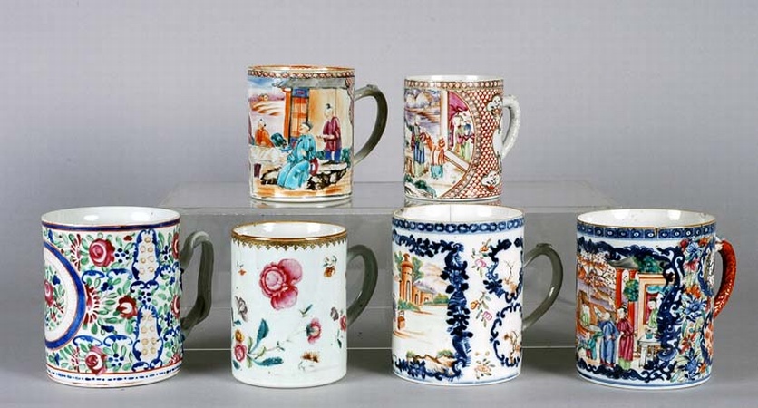 Lot image - Six Chinese Export Porcelain Tankards