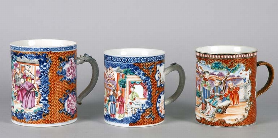 Lot image - Three Chinese Export Porcelain Tankards