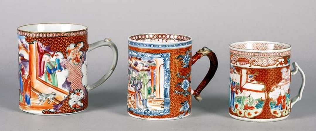 Lot image - Three Chinese Export Porcelain Tankards