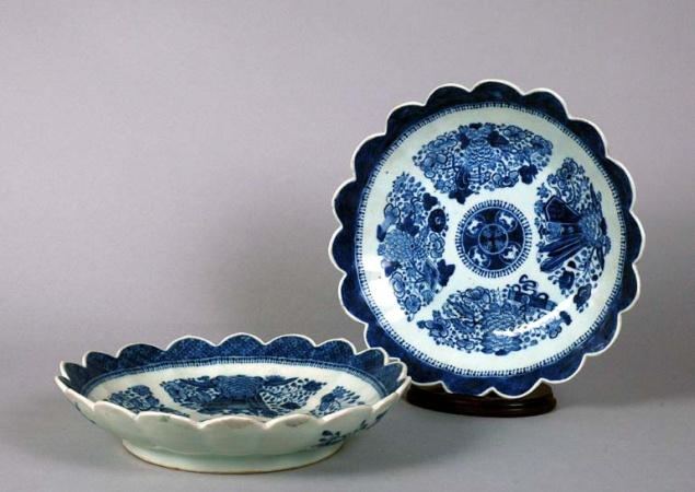 Lot image - Two Chinese Export Porcelain Blue Fitzhugh Bowls