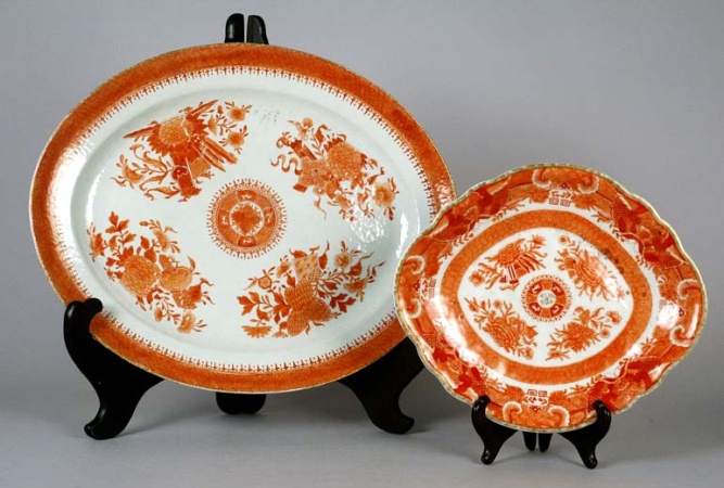 Lot image - Two Chinese Export Porcelain Orange Fitzhugh Serving Platters