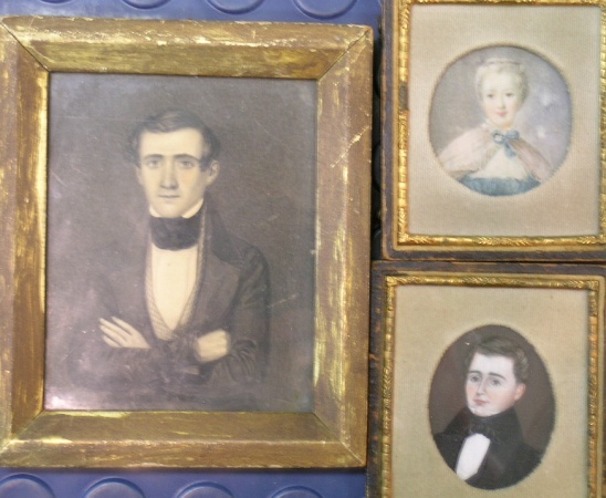 Lot image - American School 19th Century GROUP OF THREE FRAMED PORTRAIT MINIATURES T/W PORTRAIT OF A  WOMAN: FOUR