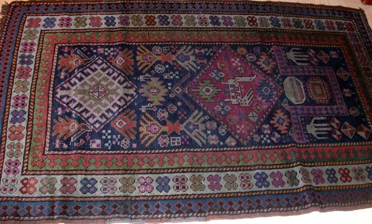 Lot image - Kazak Prayer Rug; Together with a Kuba Rug