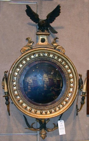Lot image - Federal Mahogany Gilt-Wood and Black Painted Convex Mirror