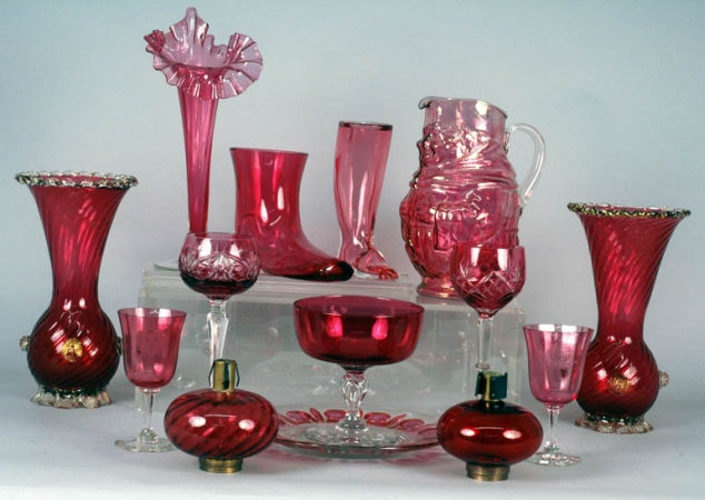 Lot image - Group of Cranberry and Other Victorian Glassware