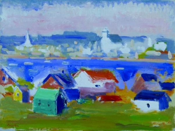 Lot image - Paul Resika b.1928 GREEN HOUSE, RED ROOF, PROVINCETOWN, 1997