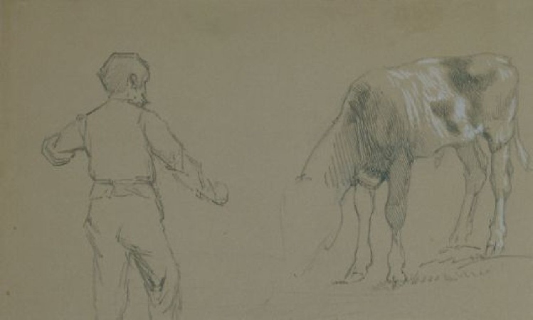 Lot image - Peter Moran 1841-1914 (i) MAN APPROACHING HORSE (ii) SOUP SPRING, ELKO (iii) WESTERN LANDSCAPE: THREE