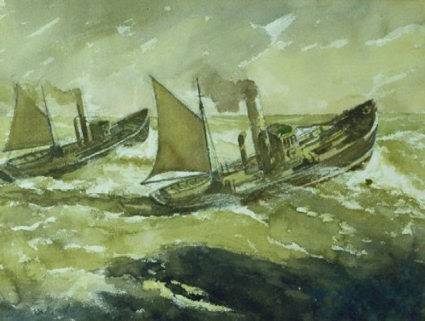 Lot image - Reginald Marsh 1898-1954 SHIPS IN A STORM, circa 1947