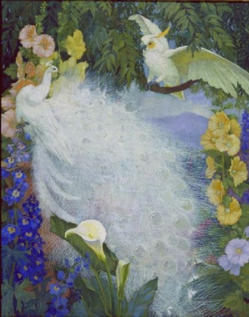 Lot image - Jessie Arms Botke 1883-1971 MEETING IN THE GARDEN