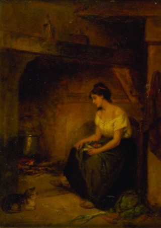 Lot image - Leon Emile Caille French, 1836-1907 BY THE FIRE