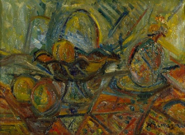 Lot image - Pinchus Kremegne Russian/Lithuanian, 1890-1981 STILL LIFE WITH PINEAPPLE, 1957