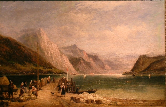 Lot image - Attributed to Cornelis Christiaan Dommelshuizen LANDING ON THE TRAUNSEE, GMUNDEN