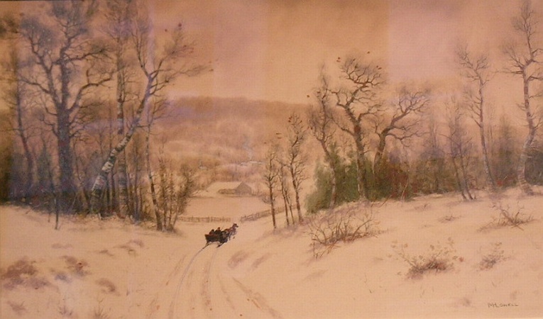 Lot image - Milton H. Lowell American, 1848-1927 SLED RIDE IN WINTER