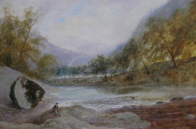 Lot image - Alfred August Glendening, Senior British, 1840-1910 ARTIST SKETCHING ALONG A RIVER IN WALES