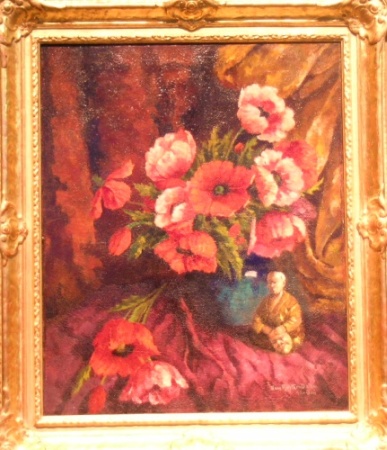 Lot image - Hans Richter-Damm German, b.1881 FLORAL STILL LIFE WITH ASIAN FIGURINE