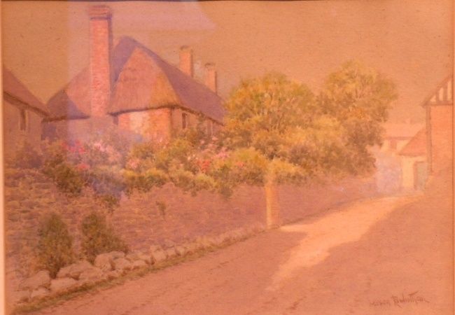 Lot image - Leeson Rowbotham British, 20th century SUNLIT THATCHED ROOF HOUSES