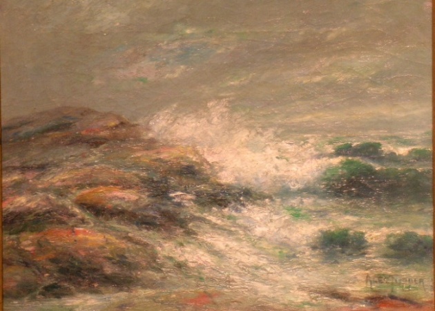 Lot image - Alexander Garfield Tupper American, 1885-1950 WAVES CRASHING AGAINST A ROCKY SHORE