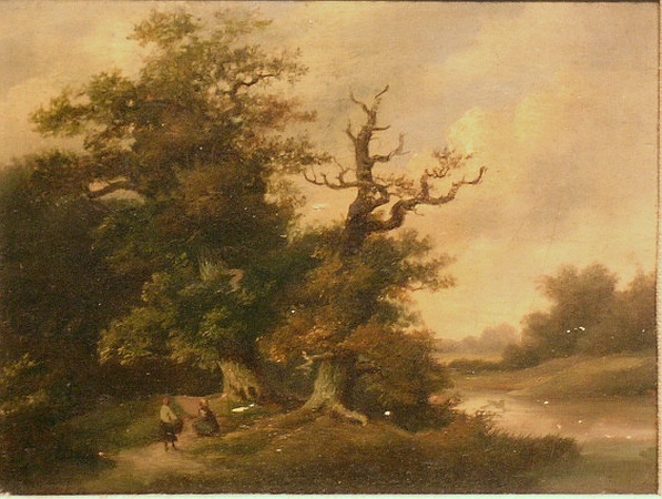 Lot image - Attributed to Georg Hohn RIDER ON A WOODED PATH and FIGURES AT THE EDGE OF A WOOD: TWO