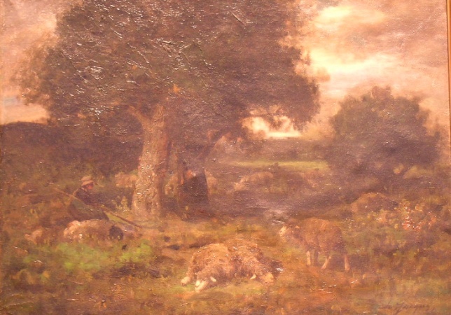 Lot image - Charles Emile Jacque French, 1813-1894 SHEPHERDESS WITH HER FLOCK AT REST IN A CLEARING