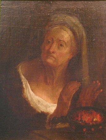 Lot image - Bohemian School 19th Century PORTRAIT OF AN OLD WOMAN WARMING HER HANDS