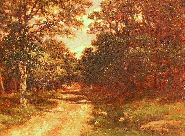 Lot image - Robert M. Decker American, 1847-1912 WOODED LANDSCAPE WITH A PATH