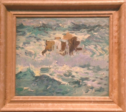 Lot image - Richard Hayley Lever American, 1876-1958 BREAKING WAVES ON ROCKS OFF THE ISLAND, ST. IVES, CORNWALL