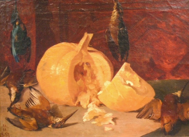 Lot image - Continental School 19th Century STILL LIFE WITH PUMPKIN AND A GAME