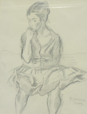 Lot image - Raphael Soyer American, 1899-1987 DEEP IN THOUGHT