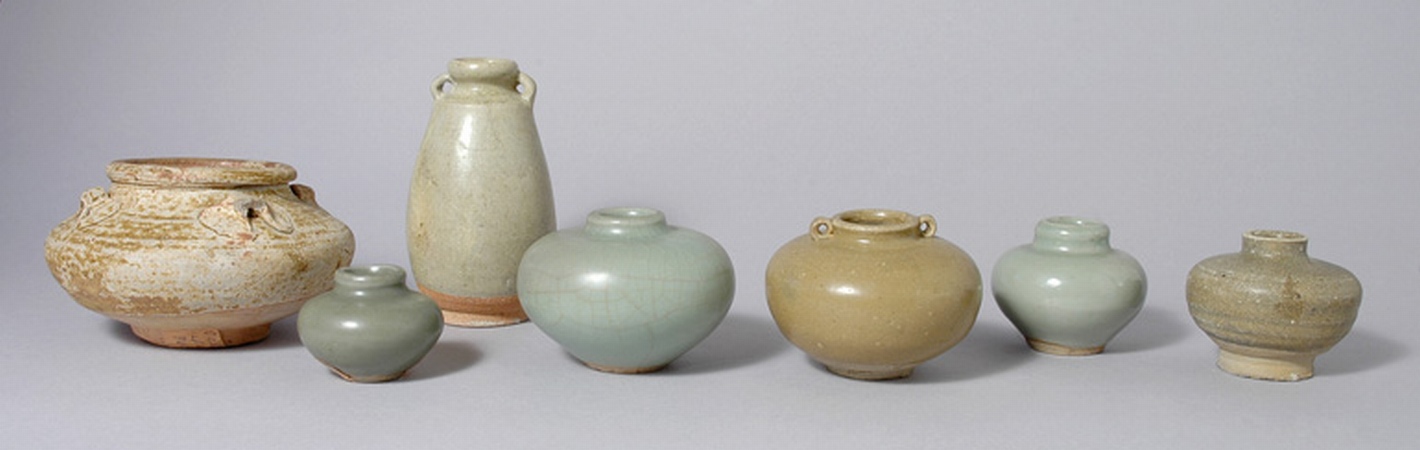 Lot image - Group of Seven Chinese and Phillipine Celadon Glazed Jarlets