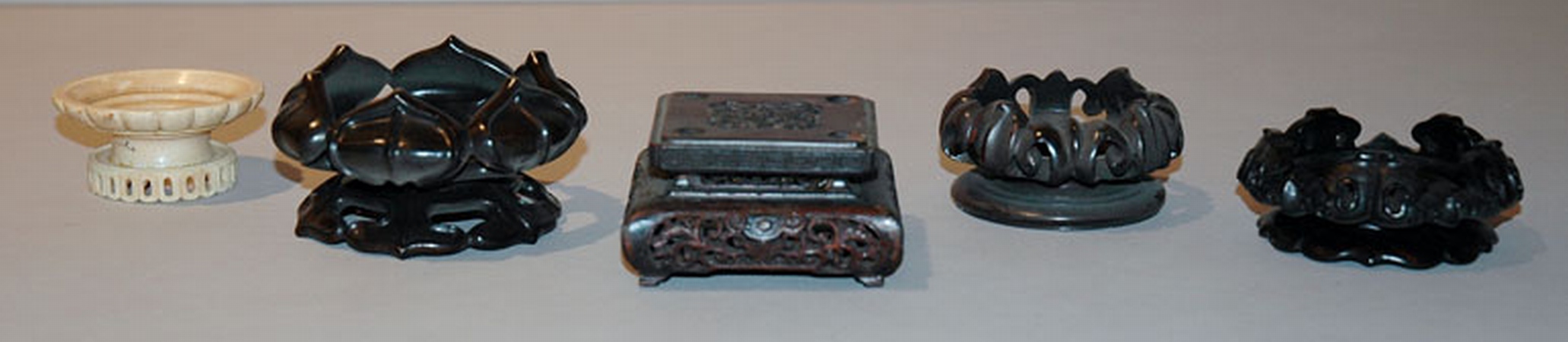 Lot image - Large Group of Chinese Wood and Ivory Stands