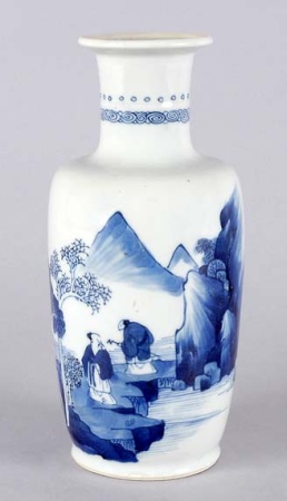 Lot image - Chinese Blue and White Glazed Porcelain Rouleau Vase