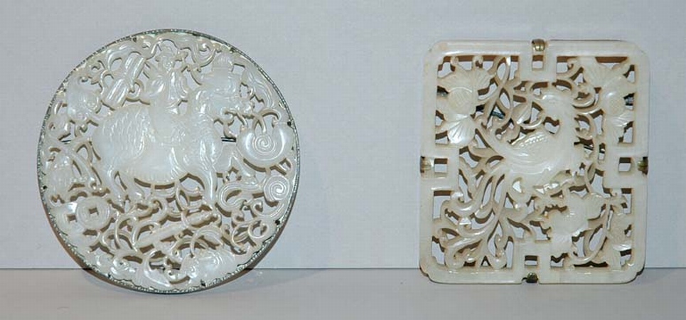 Lot image - Two Chinese White Jade Plaques