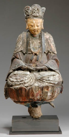 Lot image - Chinese Painted Wood Figure of a Bodhisattva