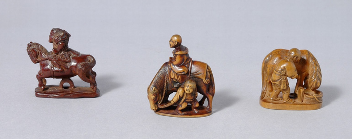 Lot image - Group of Three Japanese Boxwood Netsuke