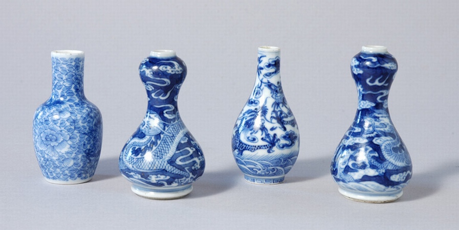Lot image - Group of Four Chinese Blue and White Glazed Porcelain Miniature Vases