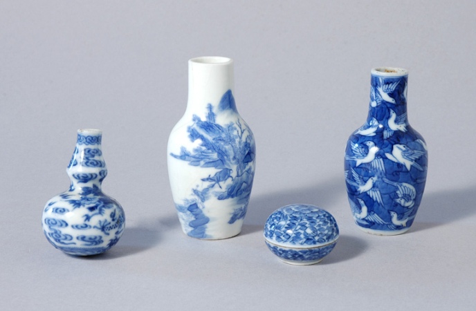 Lot image - Group of Four Chinese Blue and White Glazed Porcelain Miniature Articles