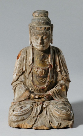 Lot image - Chinese Carved Wood Seated Buddha