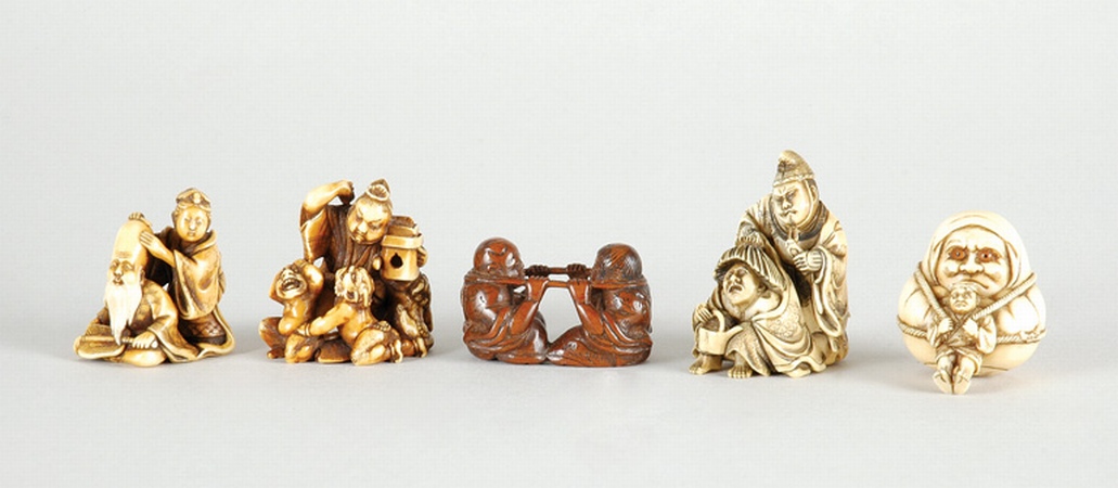 Lot image - Group of Thirteen Japanese Netsuke